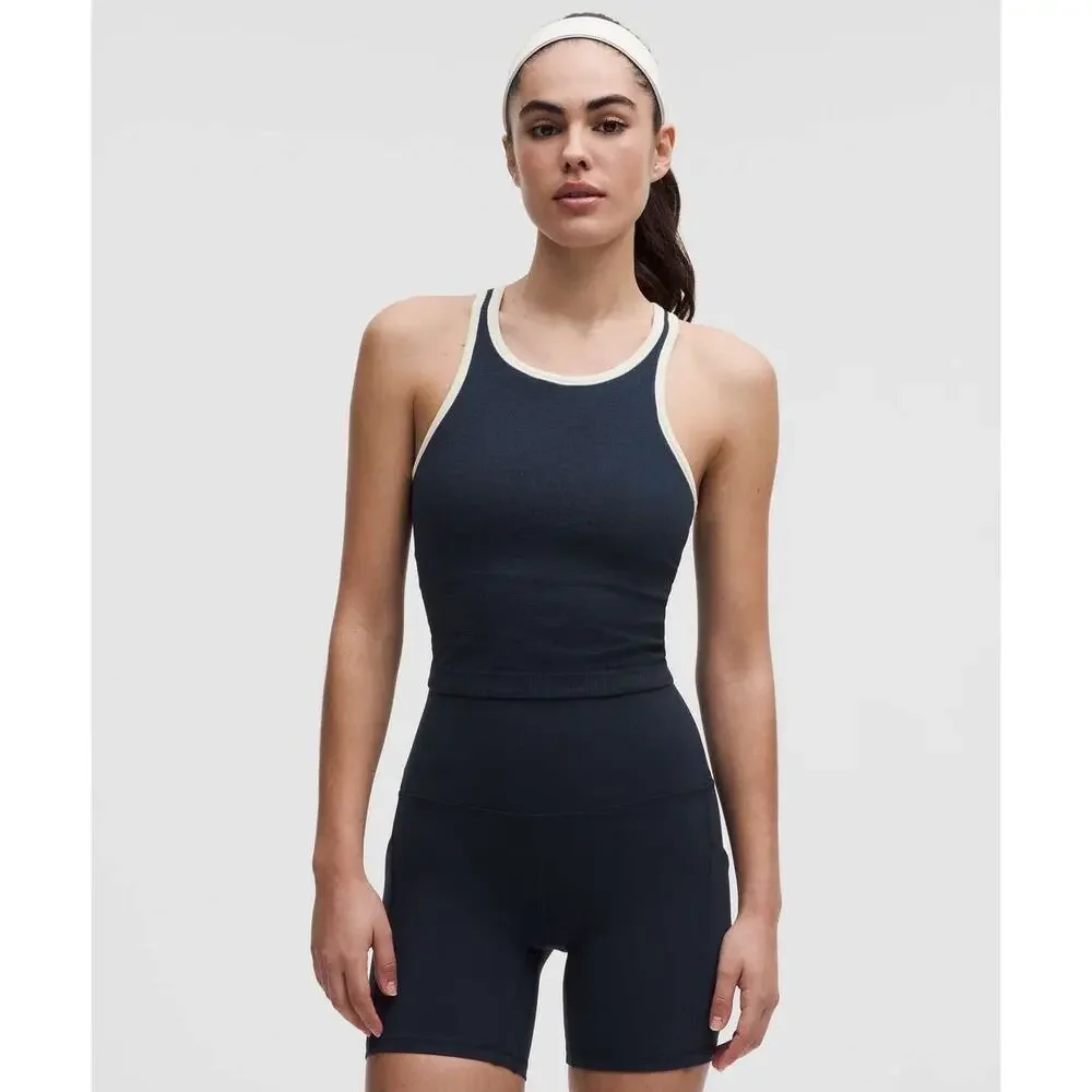 NWT Lululemon Ebb to Street Cropped Racerback Tank Top *Contrast Navy Size 10